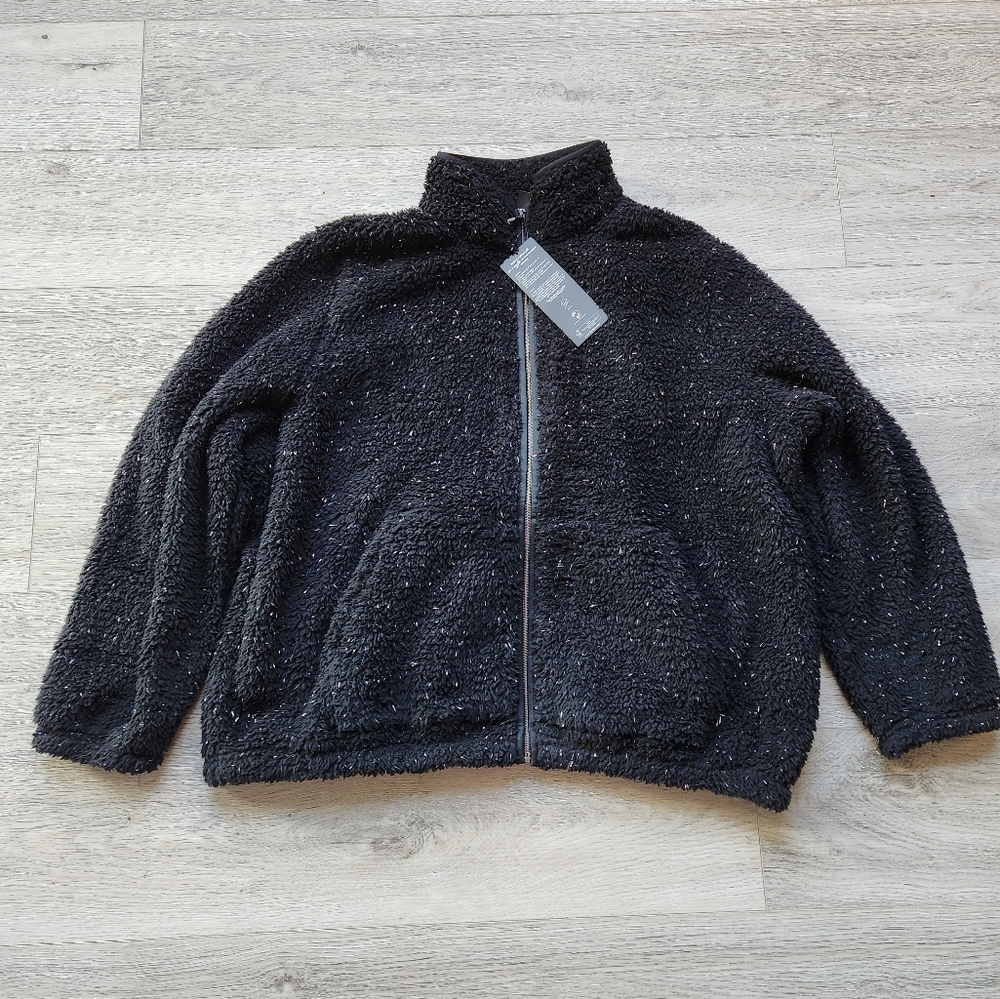 Sketchers Go Walk Go Snuggle Shine Sherpa Jacket Black Silver Sweater Womens 3xl